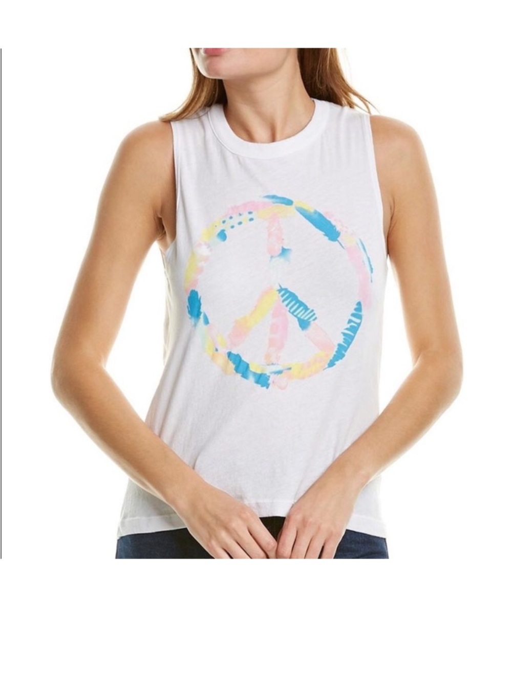 Chaser White Boho Tank with Pastel Peace Sign Size XS